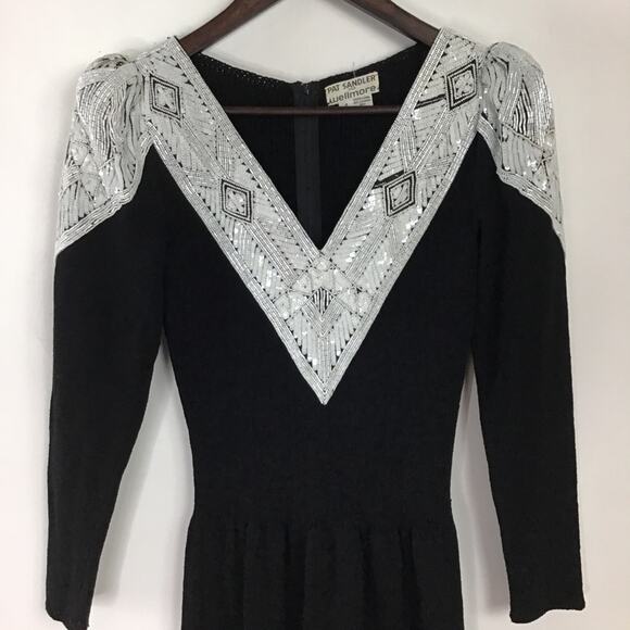 Vintage Pat Sandler for Wellmore knit and beaded dress black white - Picture 7 of 10